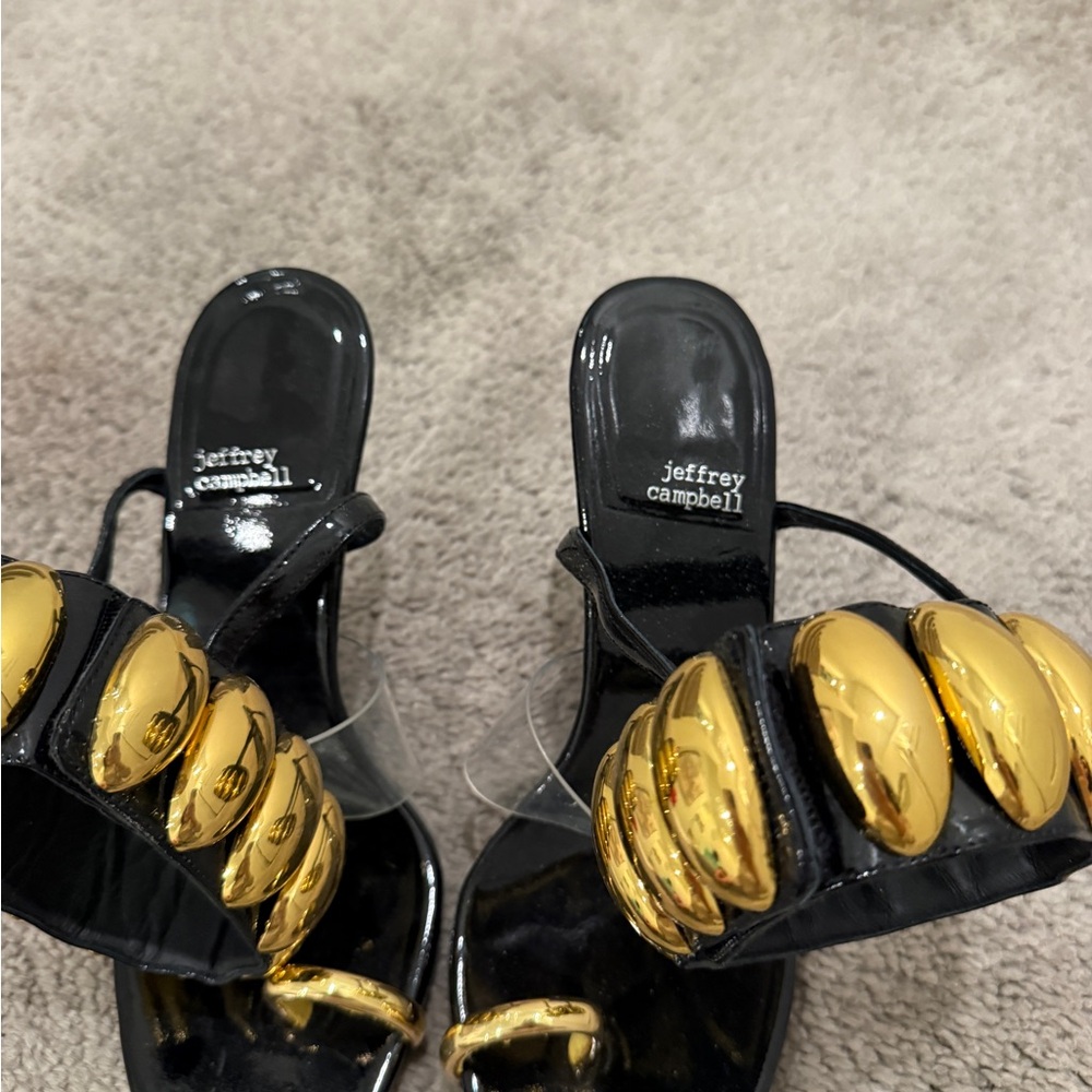 Jeffrey Campbell Black High Heel Sandals with Gold Accents - Picture 6 of 6